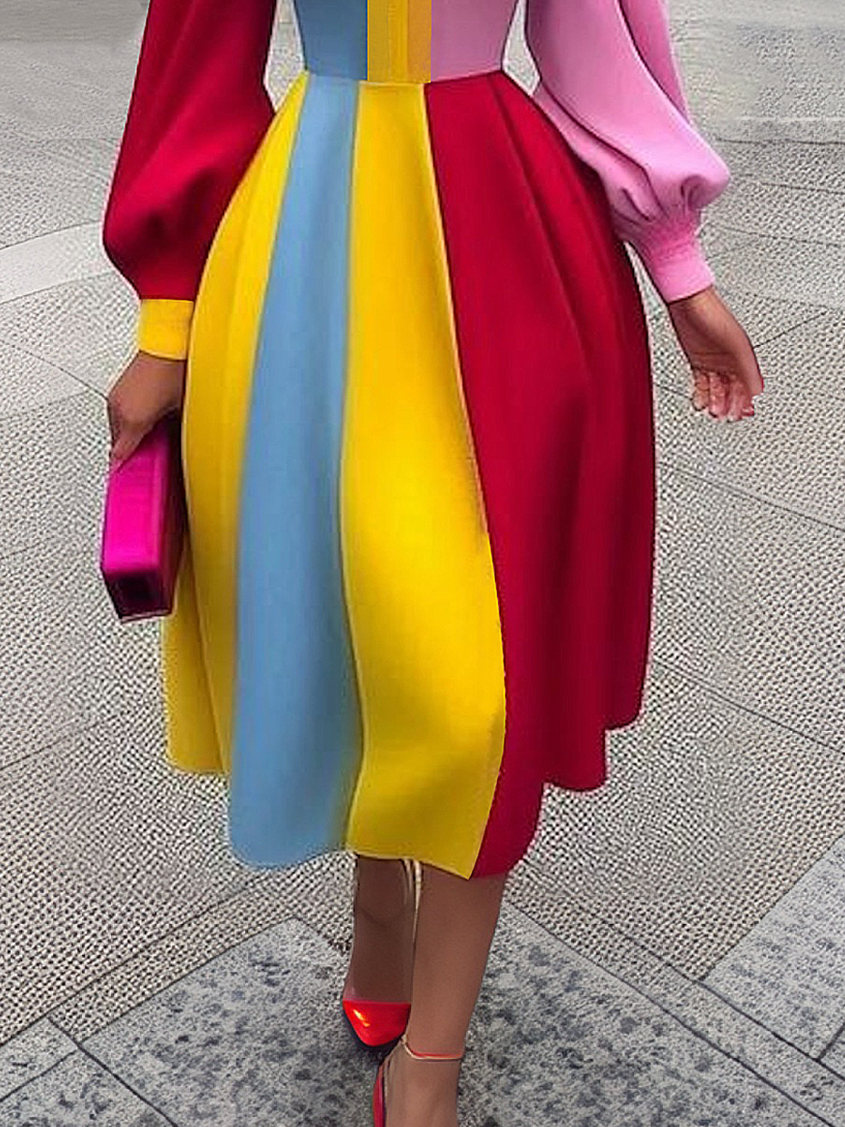 Elegant Color Block  Midi Dress