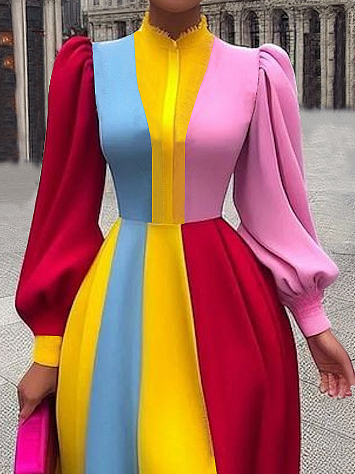 Elegant Color Block  Midi Dress