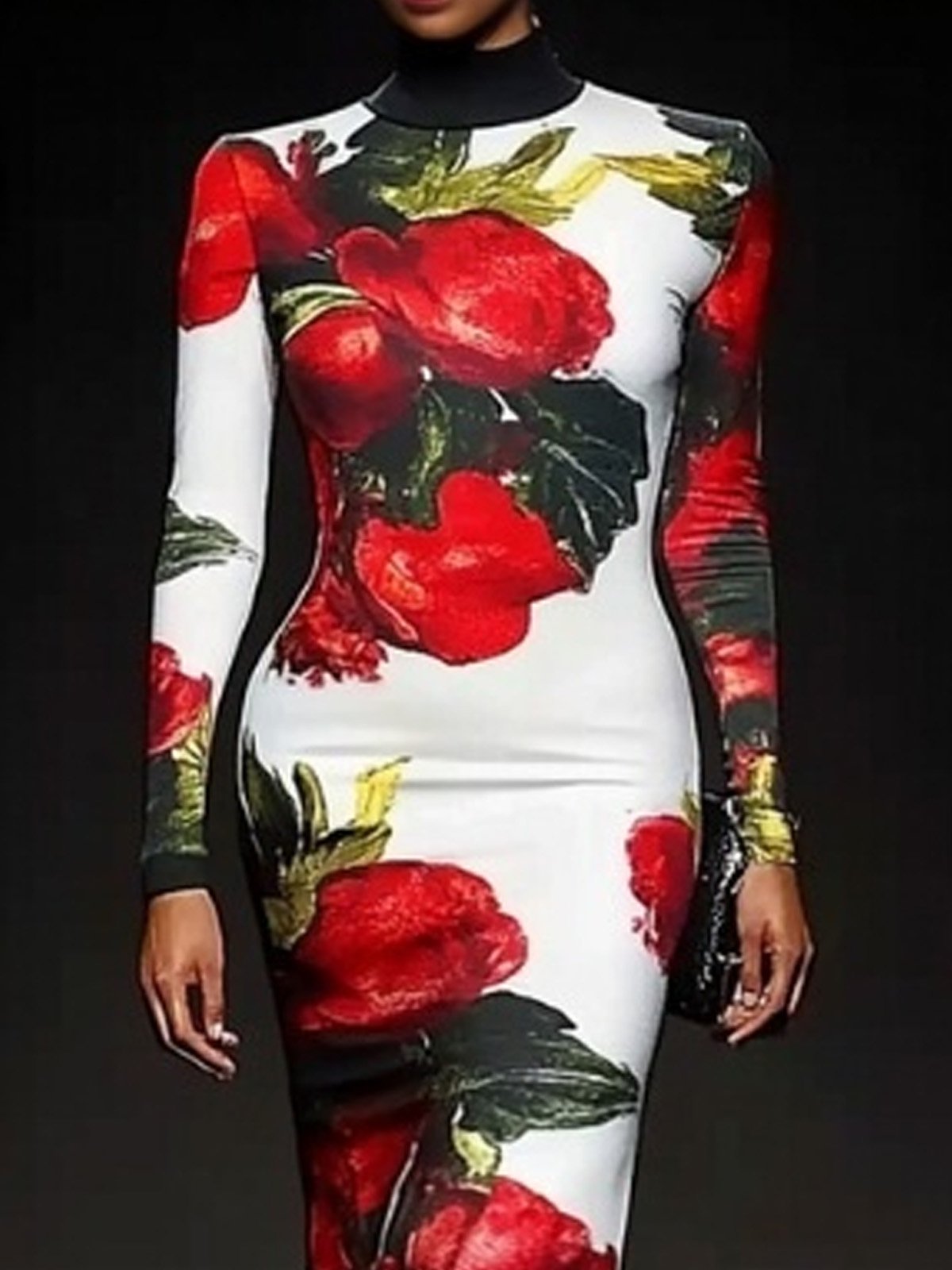 Urban Floral Printing Mock Neck Maxi Dress