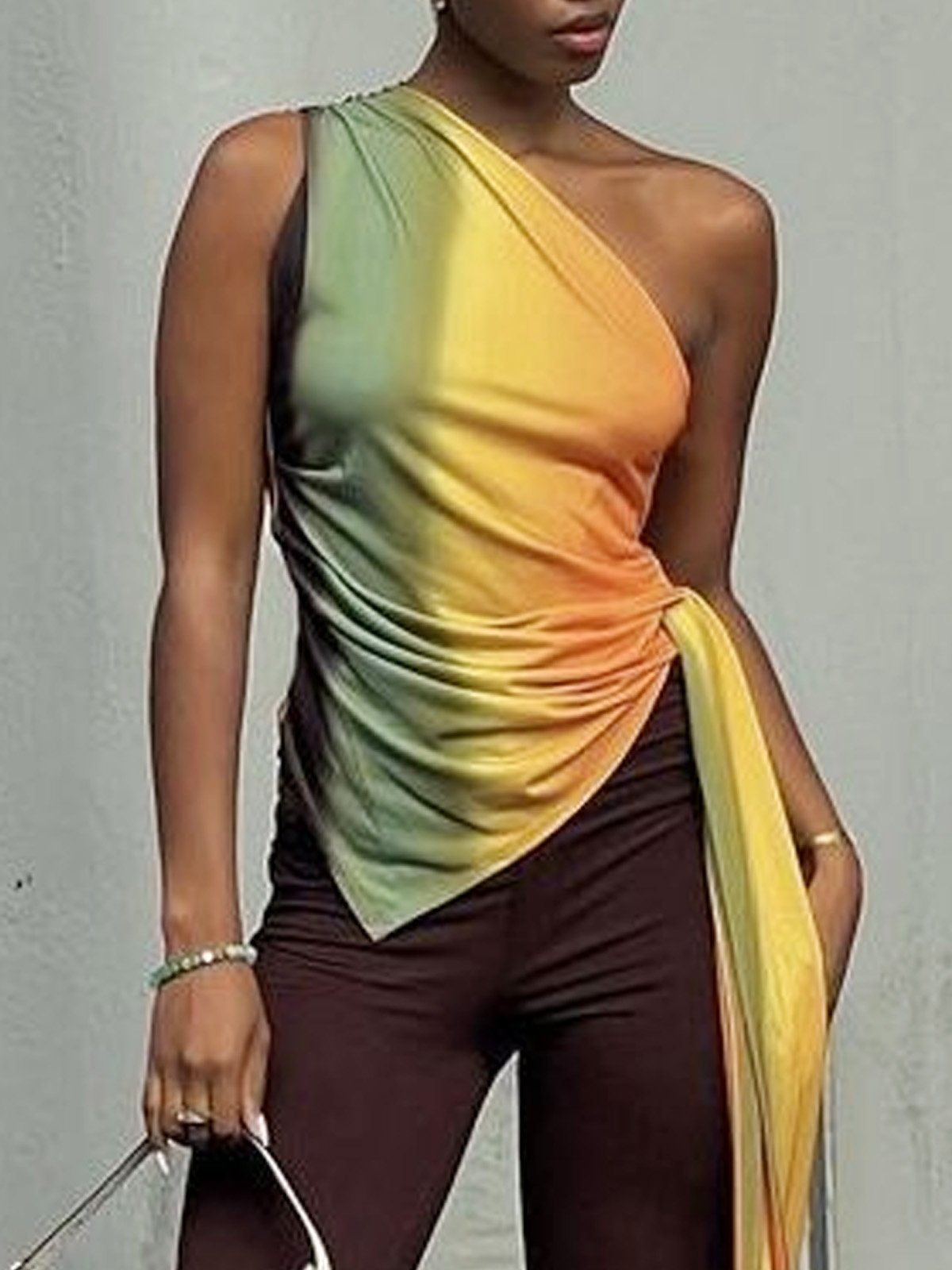 Urban Colorblock Knot Front Asymmetrical Tank Top