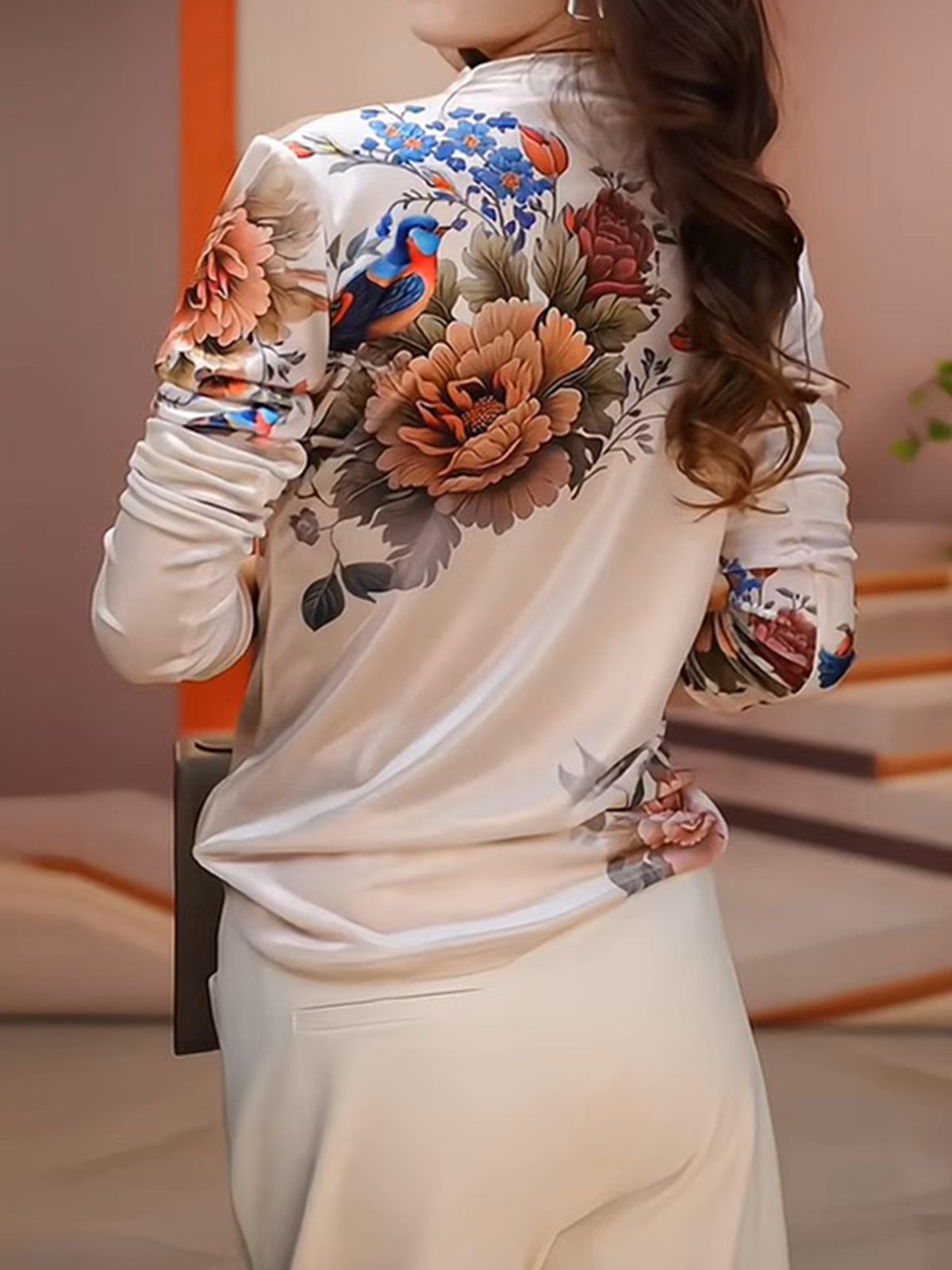 Elegant Floral Printing Crew Neck T-shirt