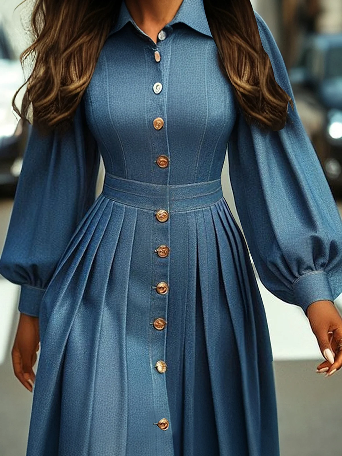 Elegant Faux Denim Shirt Dress