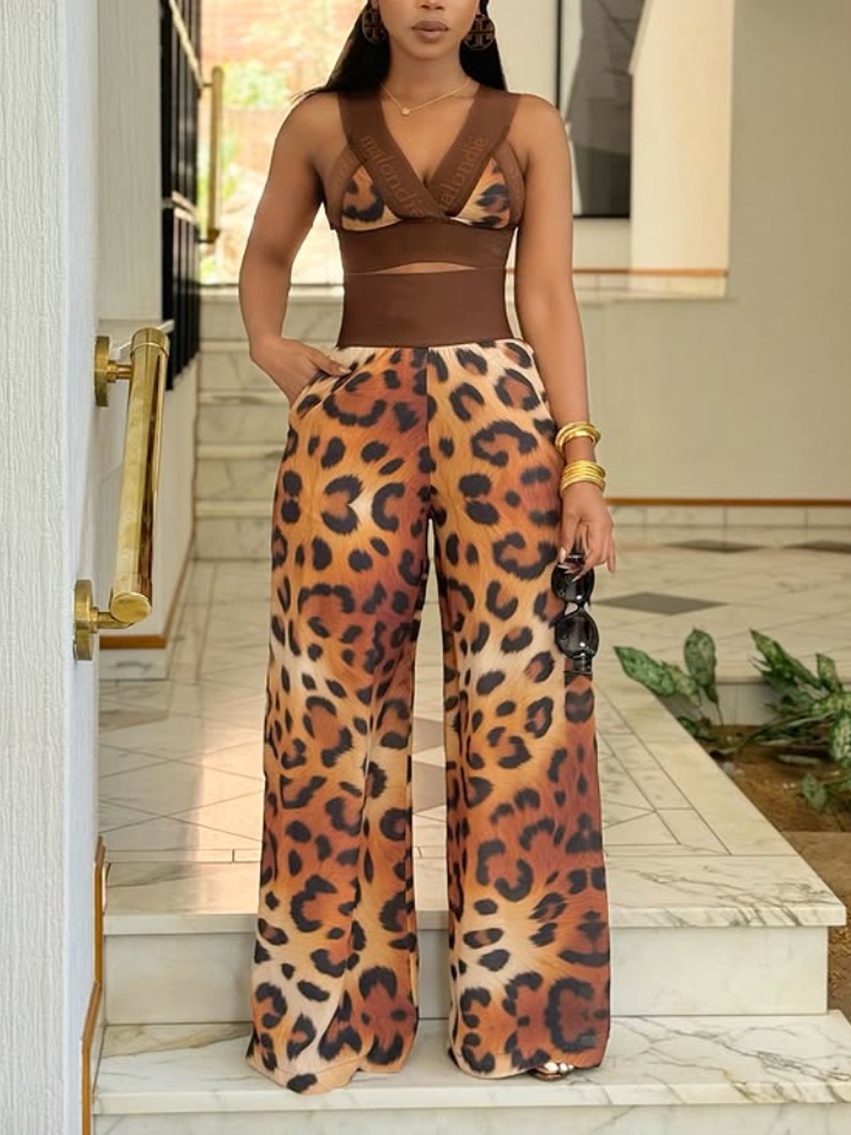 Casual Leopard Wide Leg Pants