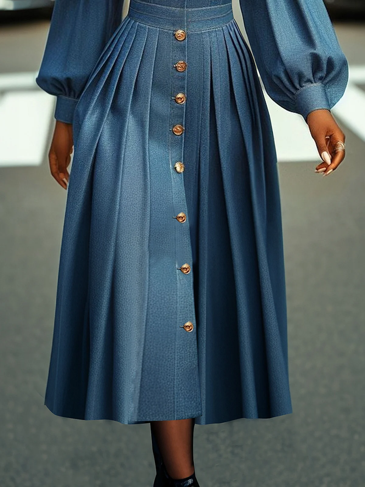 Elegant Faux Denim Shirt Dress