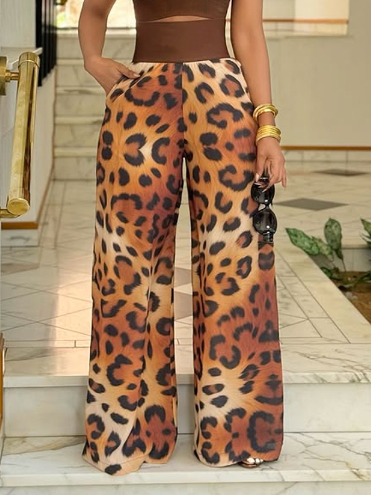 Casual Leopard Wide Leg Pants