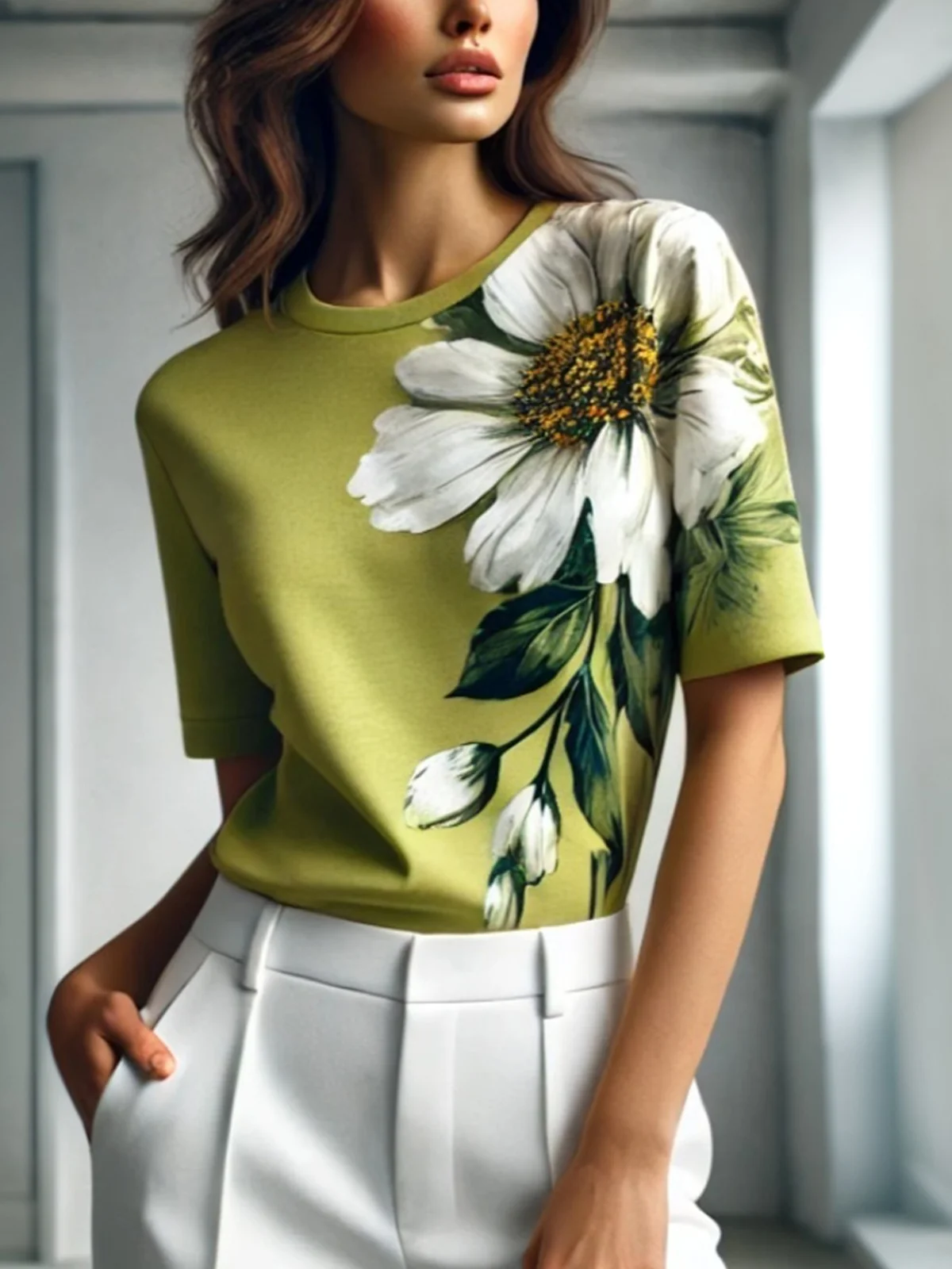 Casual Floral Printing Crew Neck T-shirt