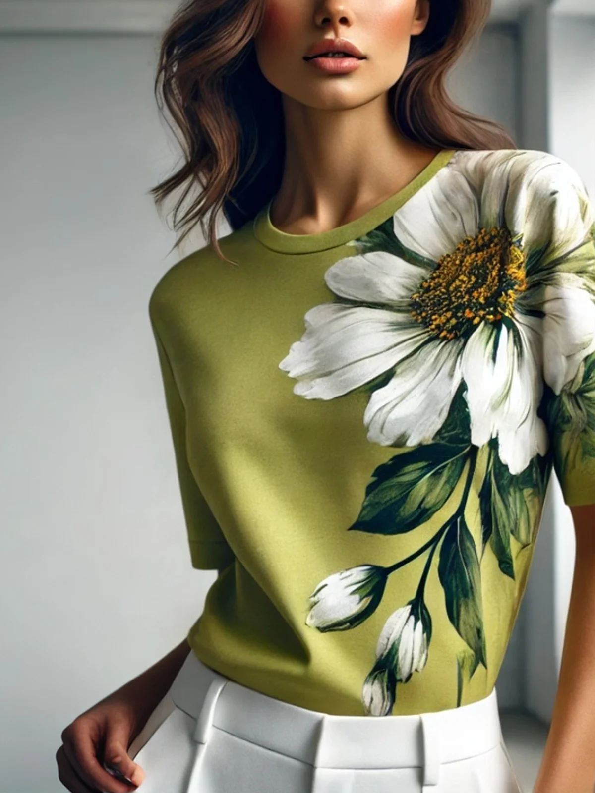 Casual Floral Printing Crew Neck T-shirt