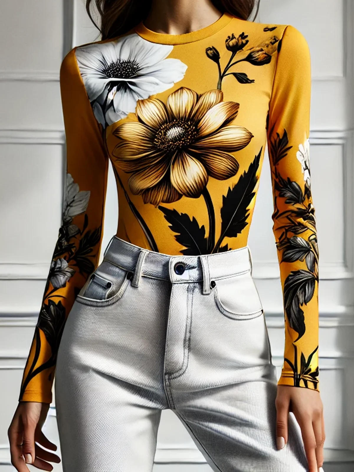 Urban Floral Printing Crew Neck T-shirt