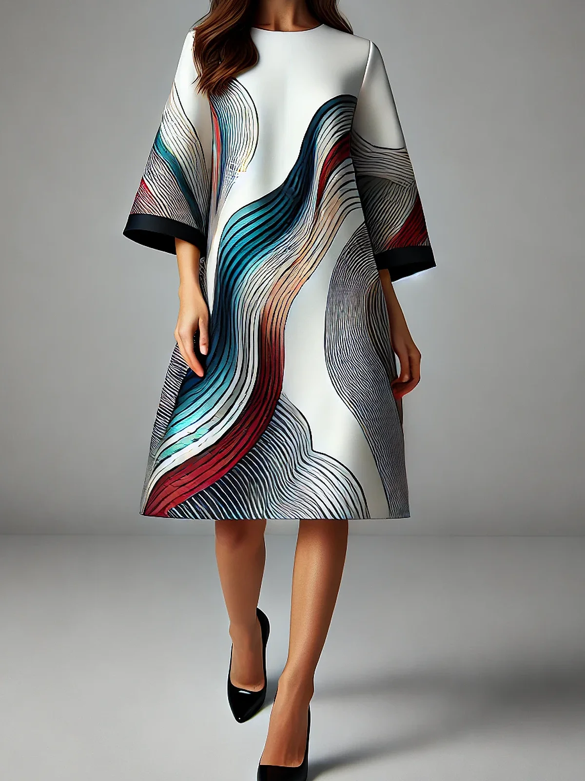 Elegant Abstract Geometry Knee Length Dress