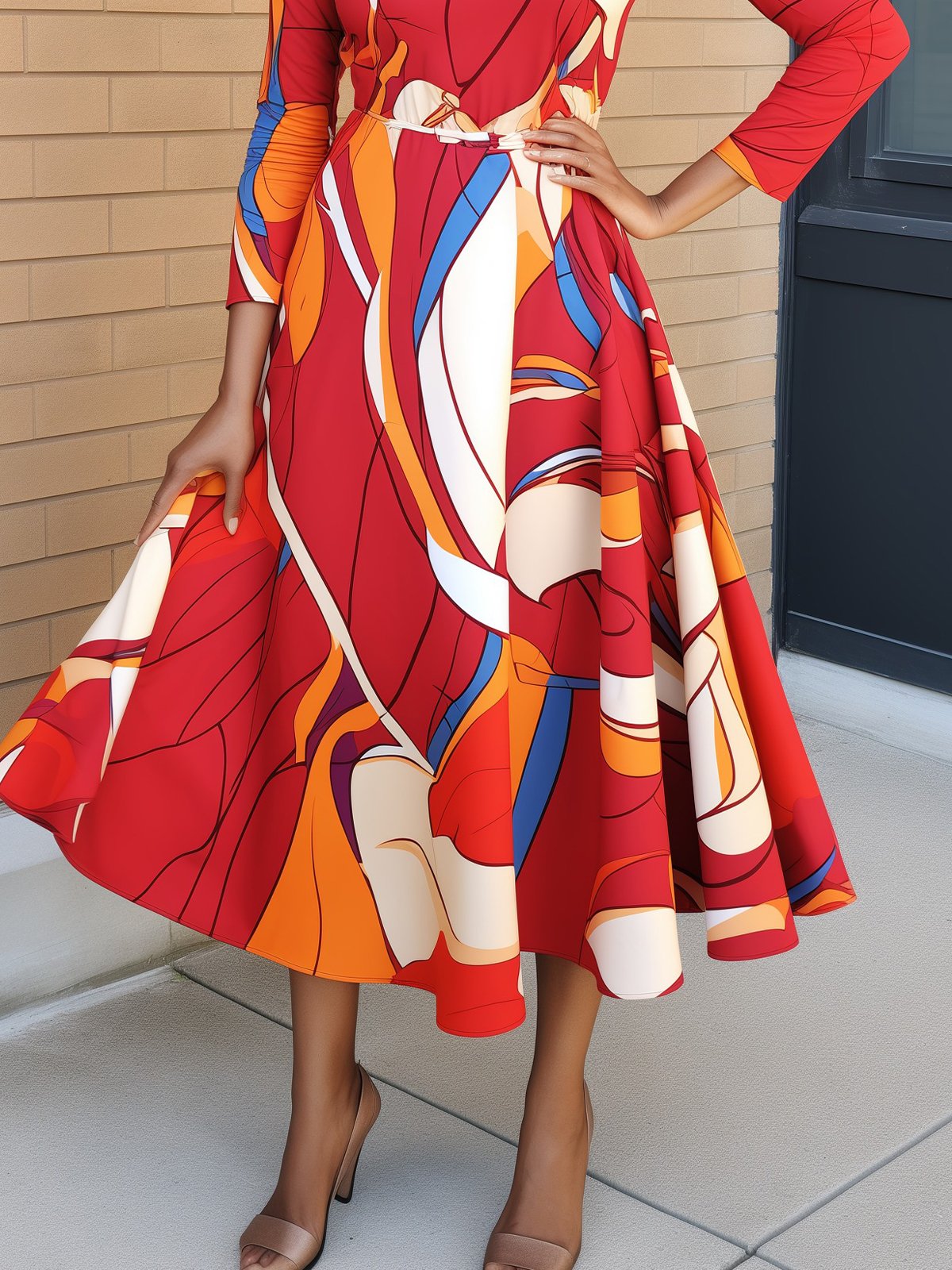 Vacation Abstract Crew Neck Midi Dress