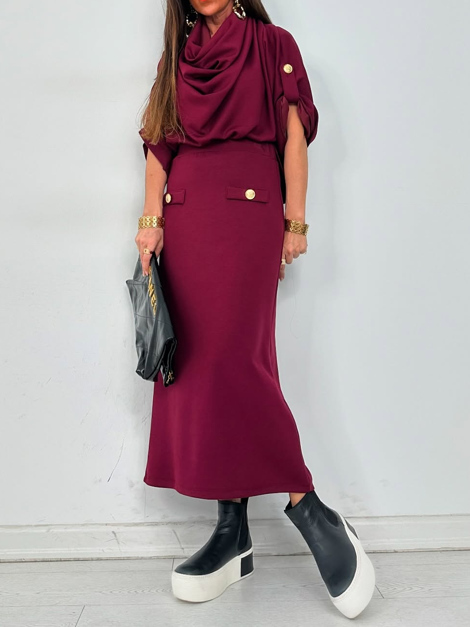 Urban Buttoned Plain Midi Skirt