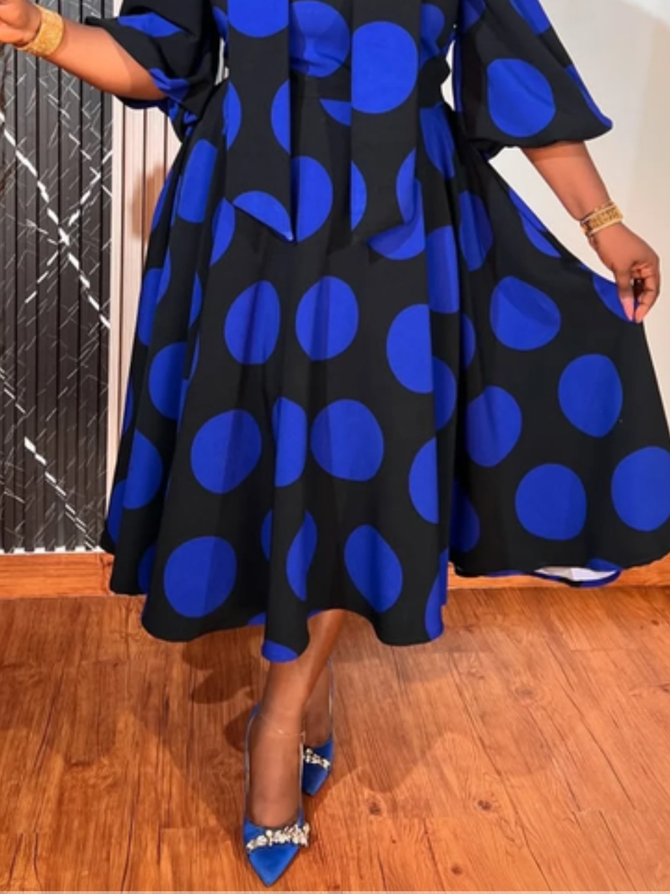 Urban Polka Dots Mock Neck Midi Dress