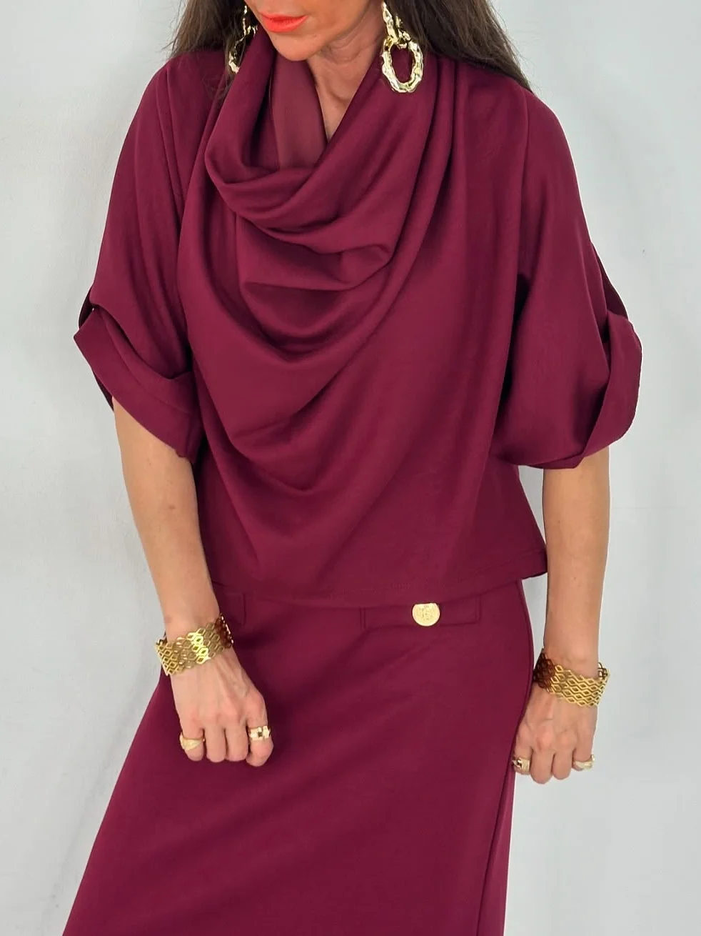 Urban Plain Cowl Neck Blouse