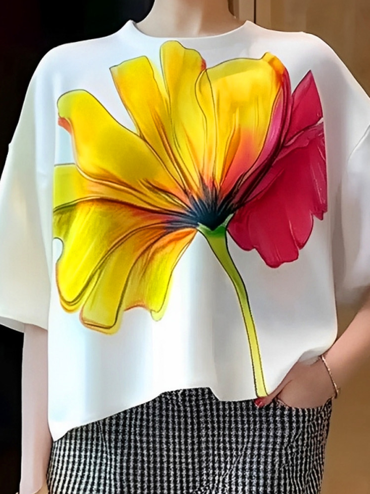 Casual Floral Printing Crew Neck T-shirt