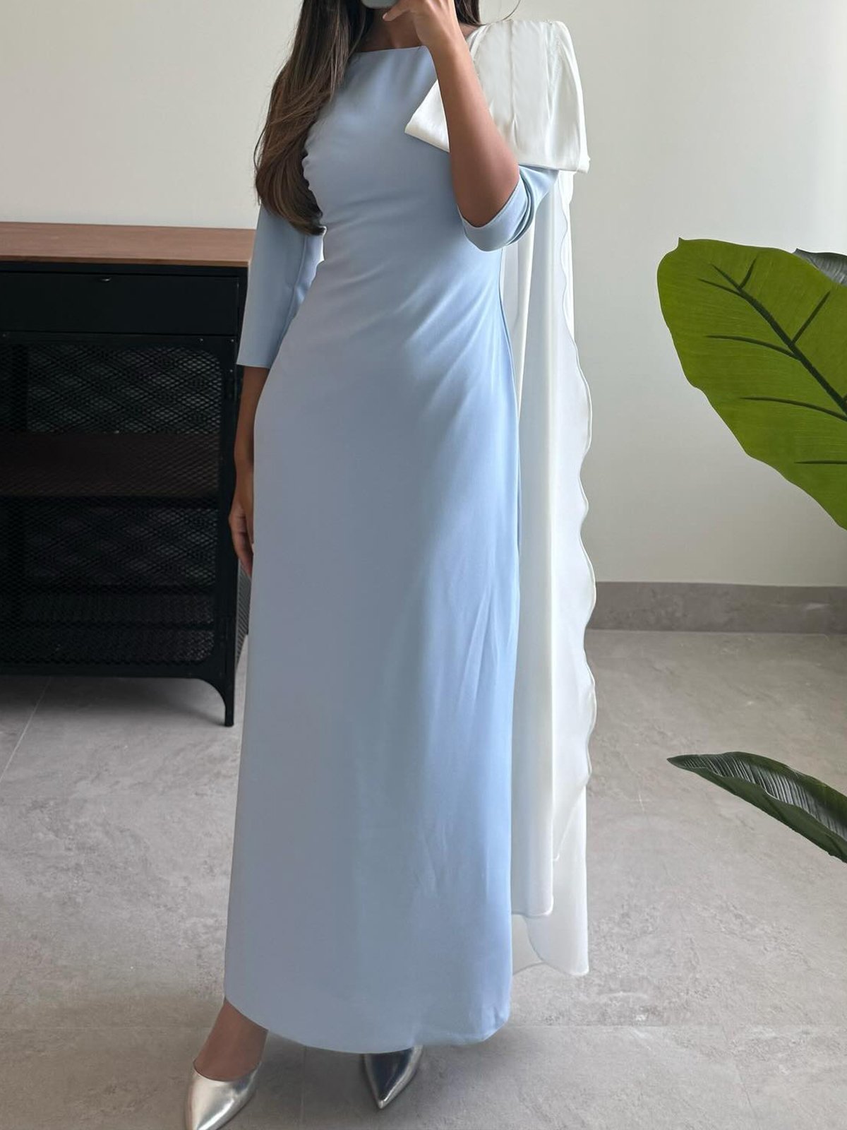 Elegant Plain Bow Crew Neck Maxi Dress