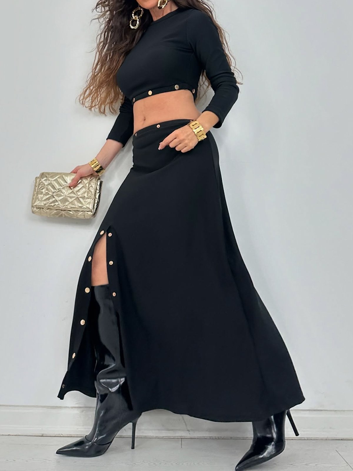 Urban Buttoned Plain Maxi Skirt