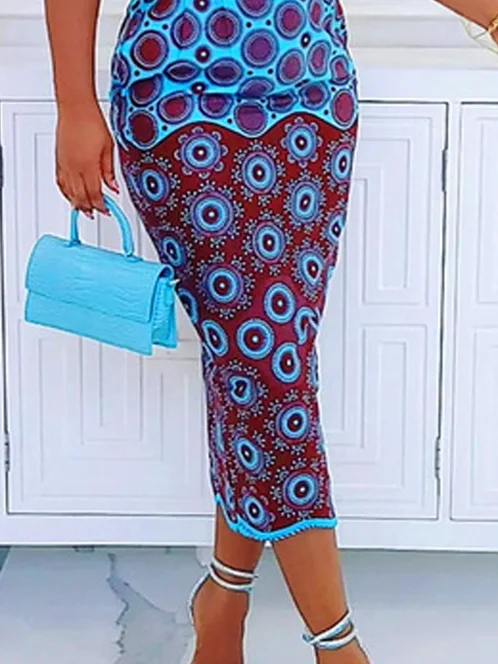 Urban Abstract Printing Crew Neck Maxi Dress