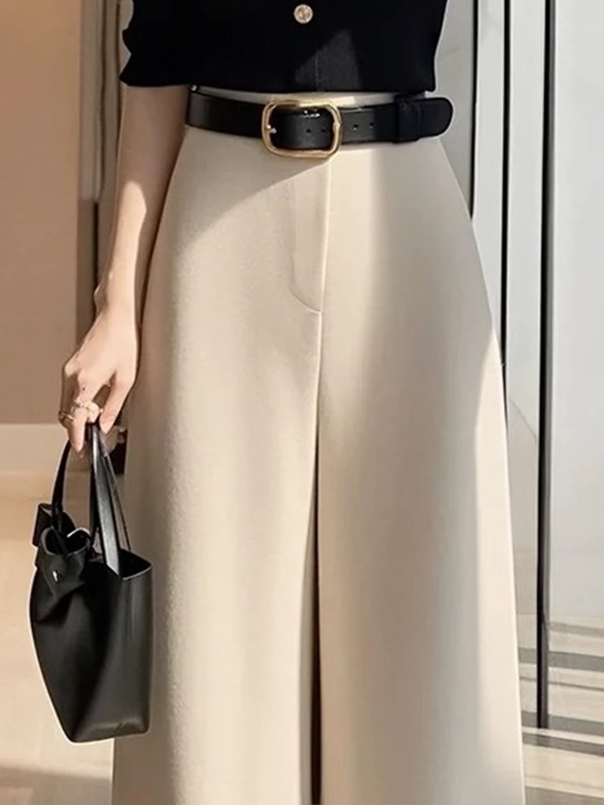 Urban Plain Wide Leg Pants No Belt