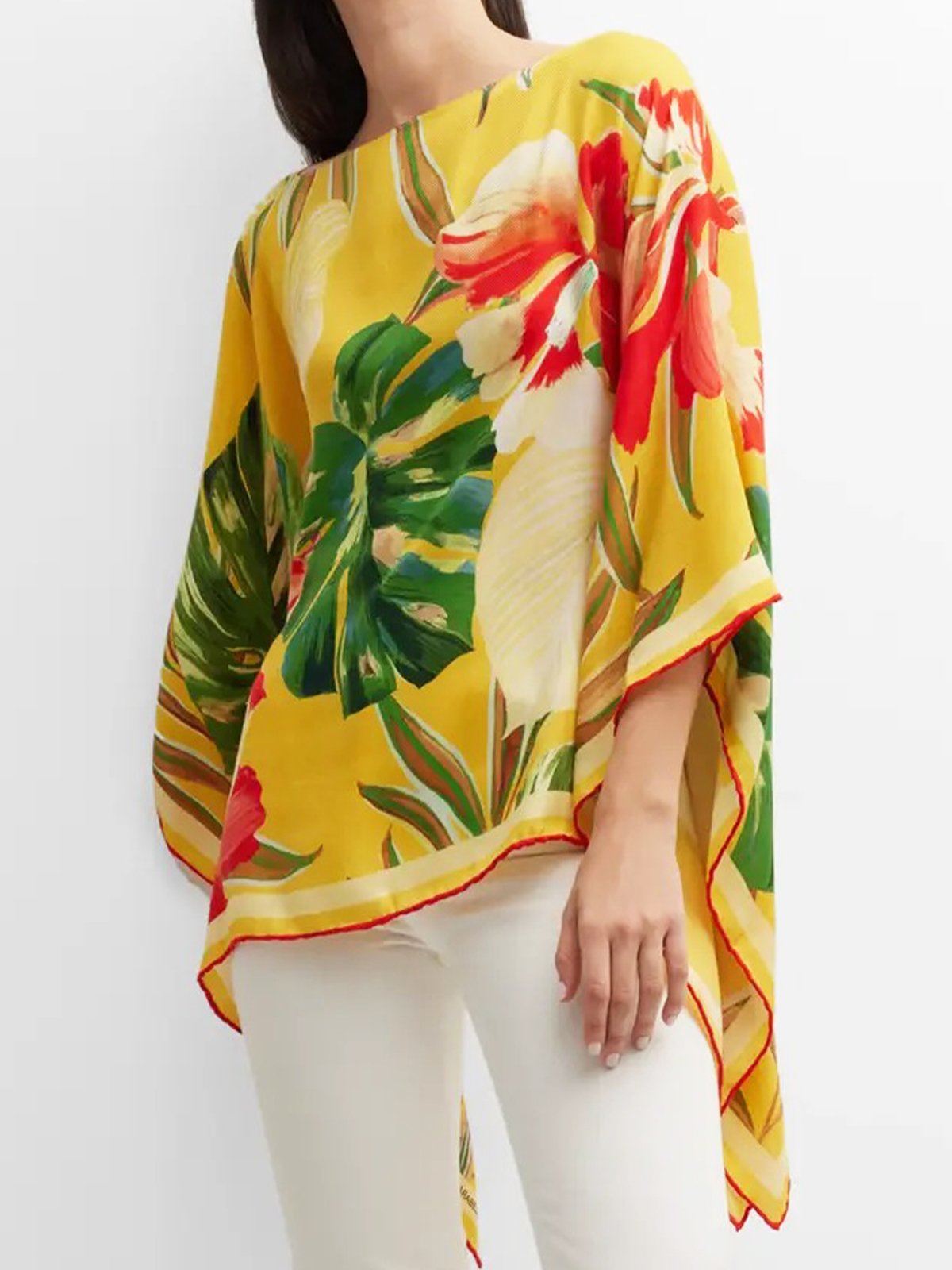 Vacation Floral Crew Neck Raglan Sleeve Blouse