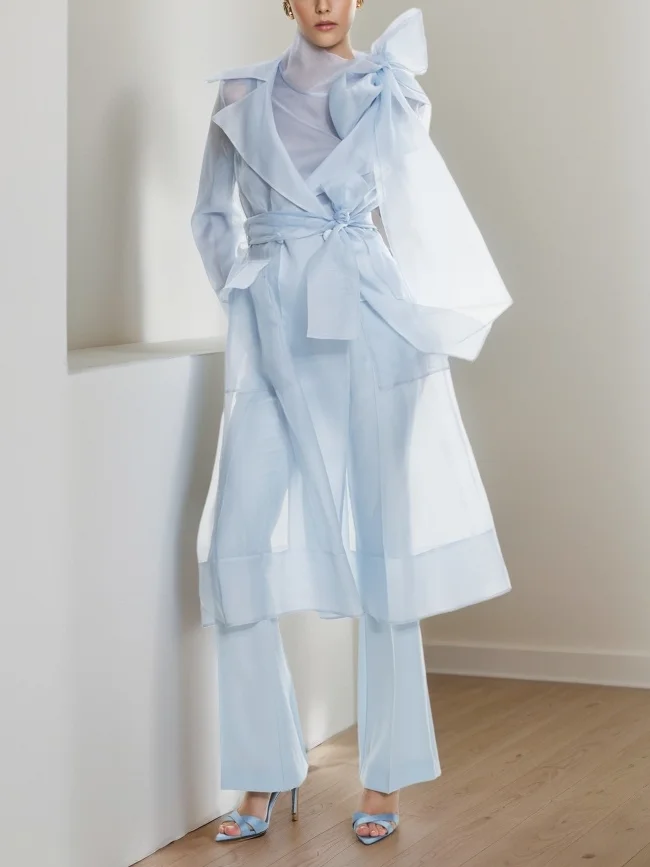 Urban Plain Buttoned Lapel Collar Kimono With Belt