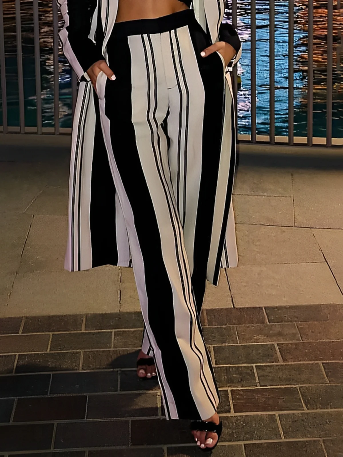 Vacation Striped Straight Long Pants