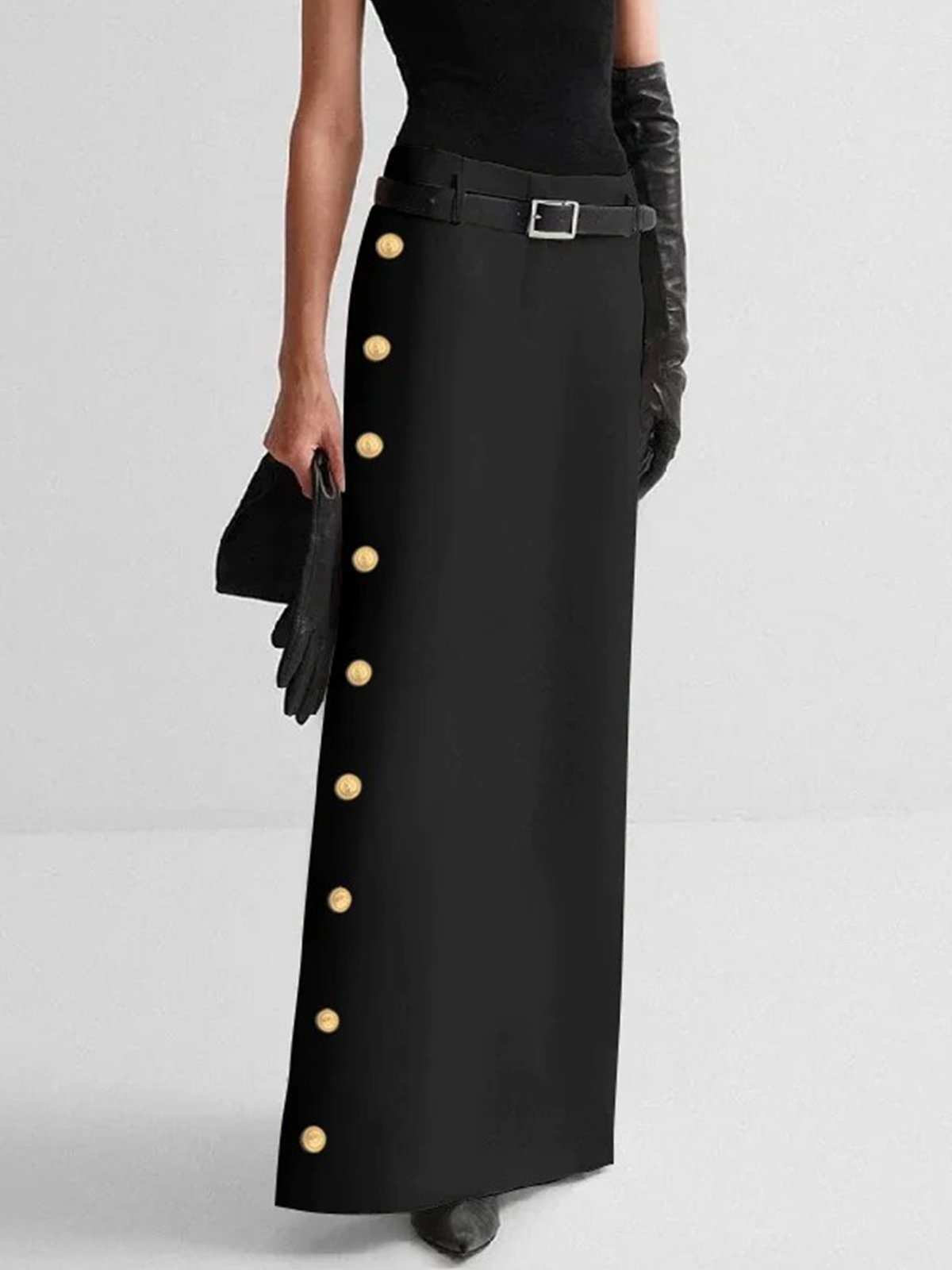 Urban Buttoned Plain Maxi Skirt No Belt