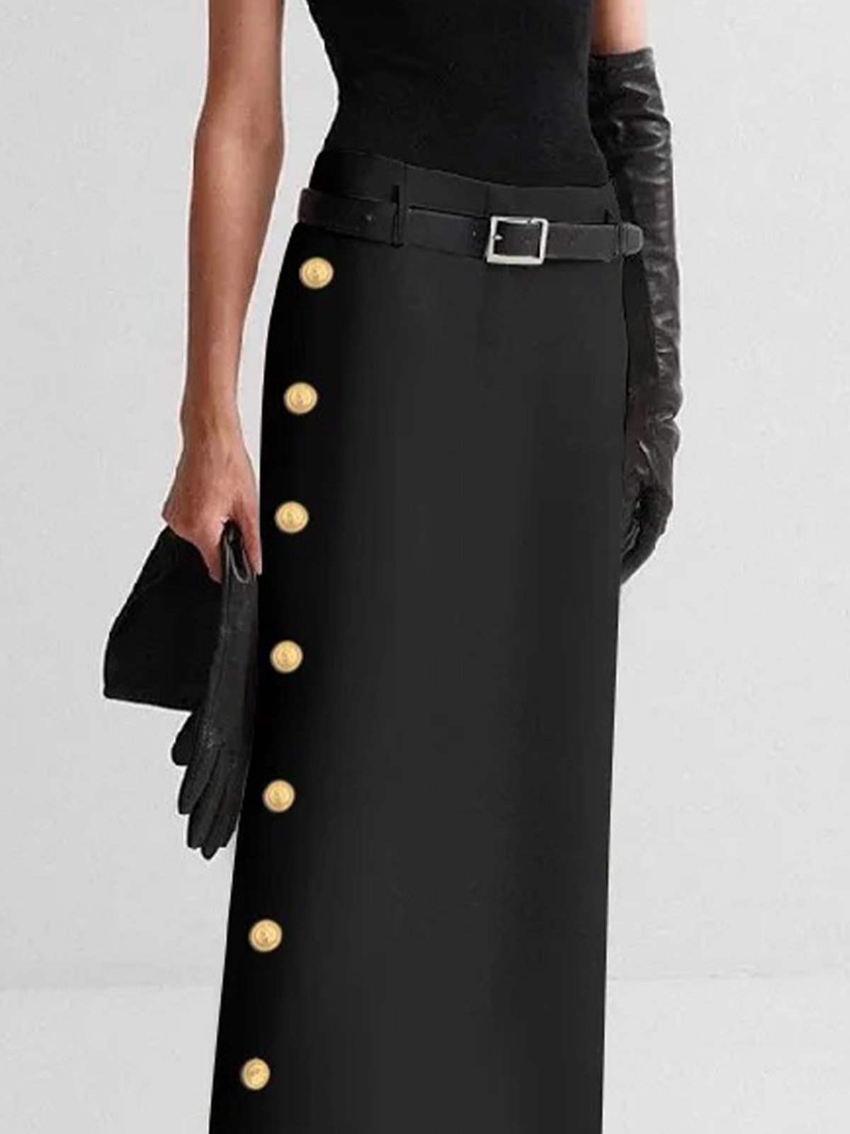 Urban Buttoned Plain Maxi Skirt No Belt