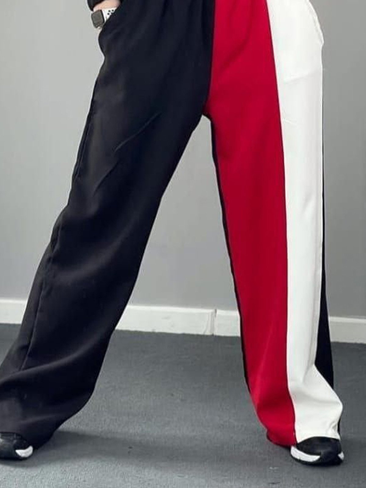 Casual Color Block Wide Leg Pants