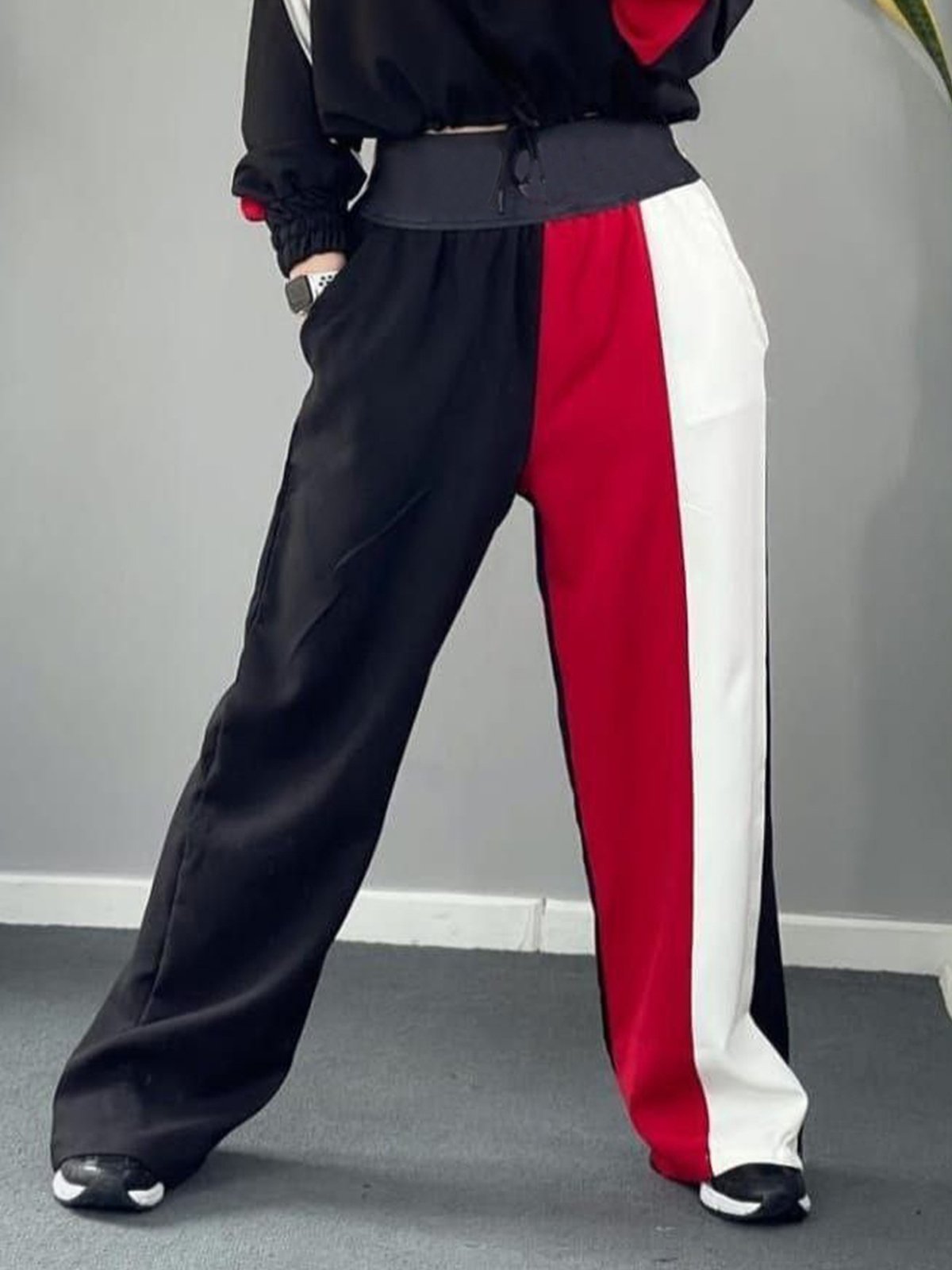 Casual Color Block Wide Leg Pants