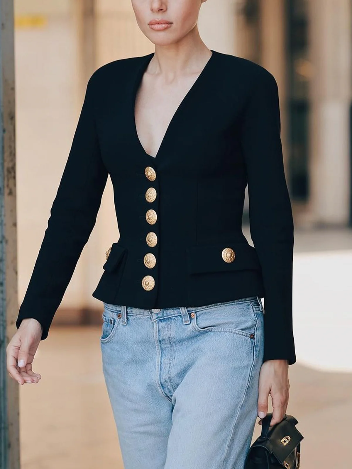 Urban BUttoned Plain V Neck Jacket