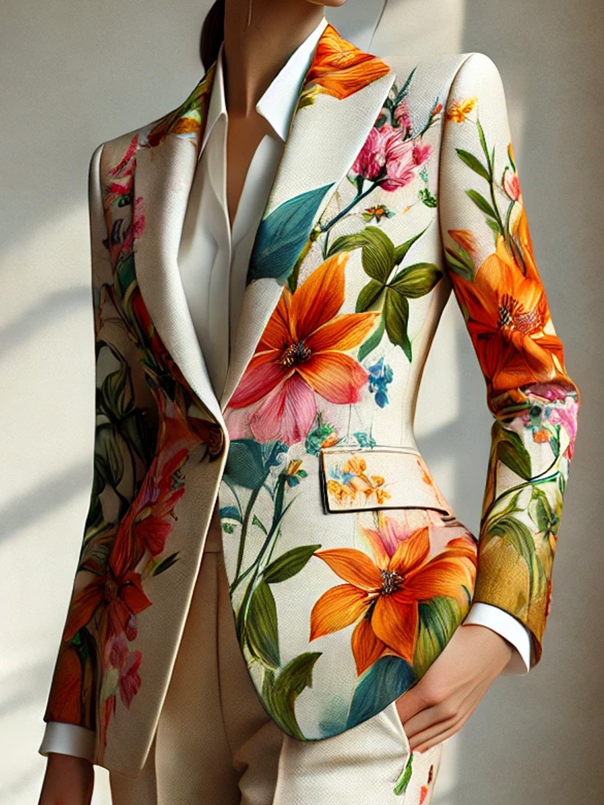 Urban Floral Lapel Collar Blazer