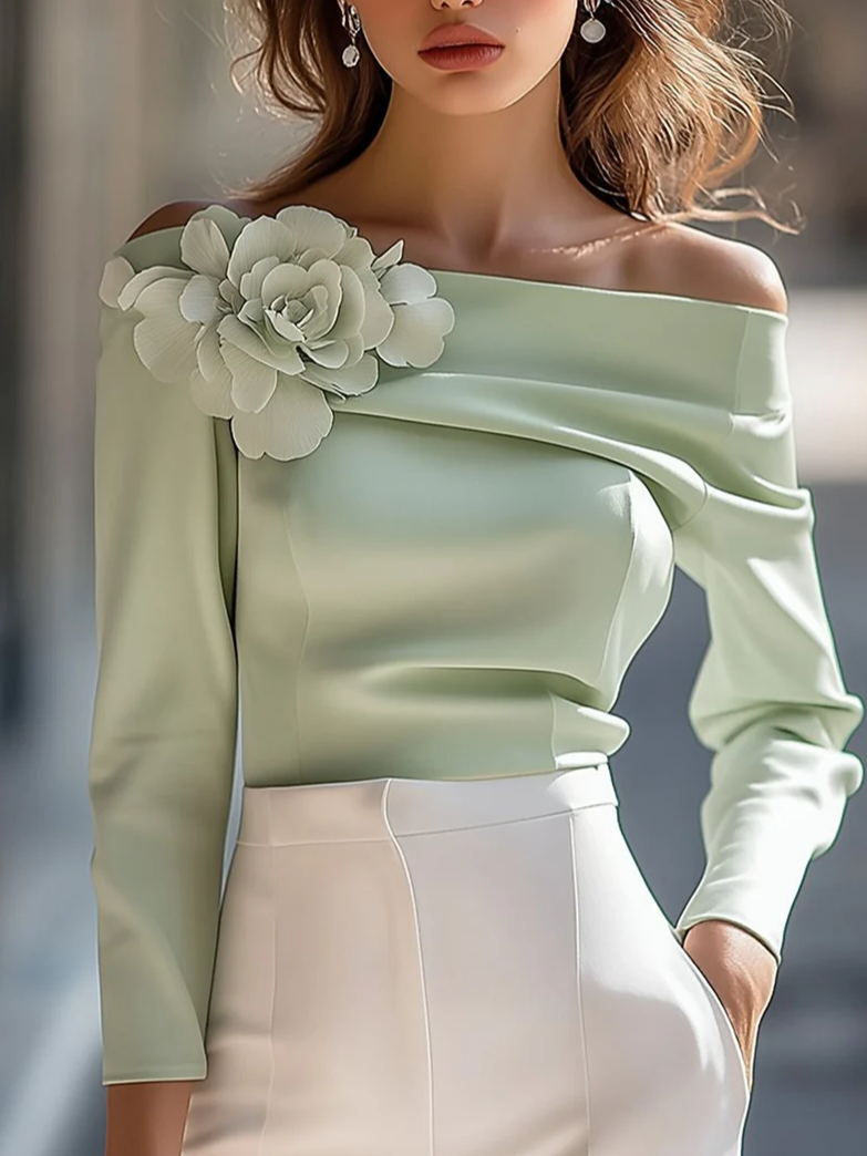 Urban Plain 3D Floral Off The Shoulder Blouse