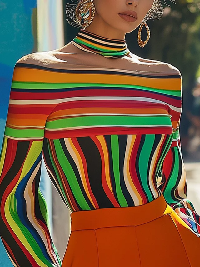 Urban Striped Printing Off The Shoulder Blouse