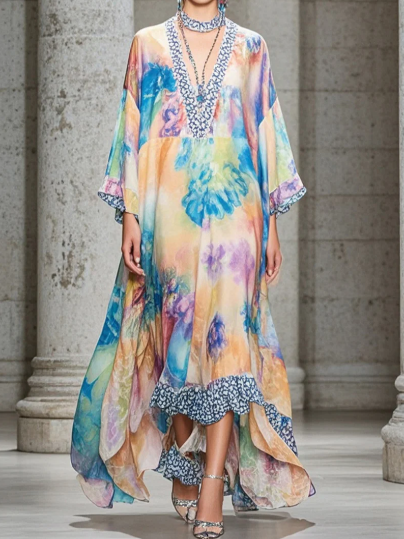 Boho Tie-Dye Pattern Maxi Dress