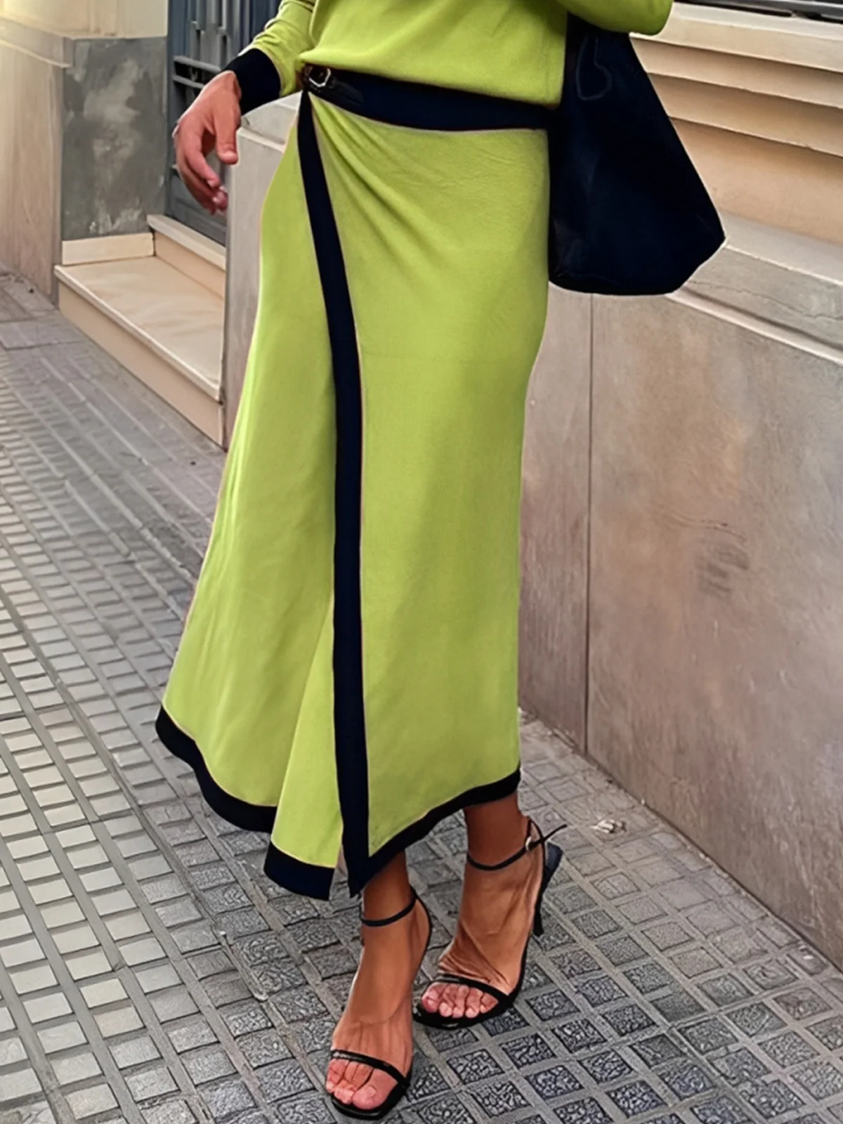 Casual Daily Color Block Maxi Skirt