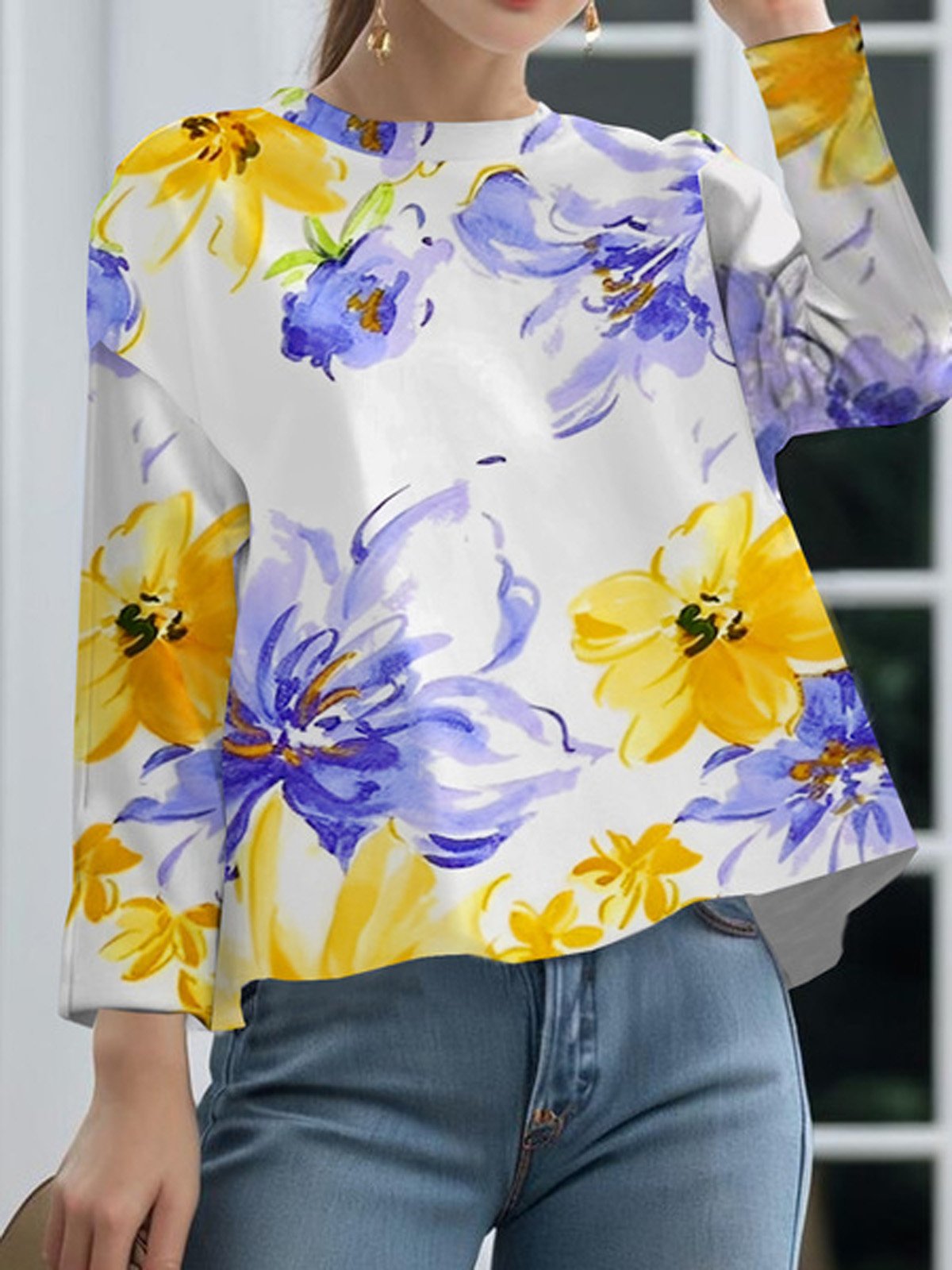 Urban Floral Crew Neck Blouse