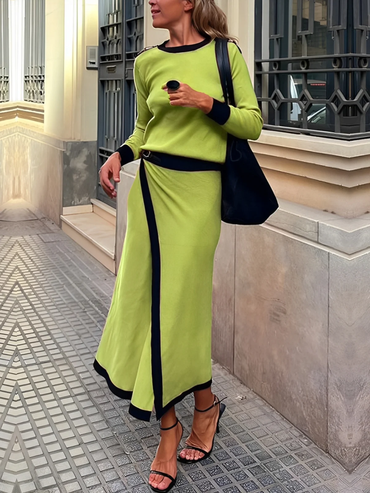 Casual Daily Color Block Maxi Skirt