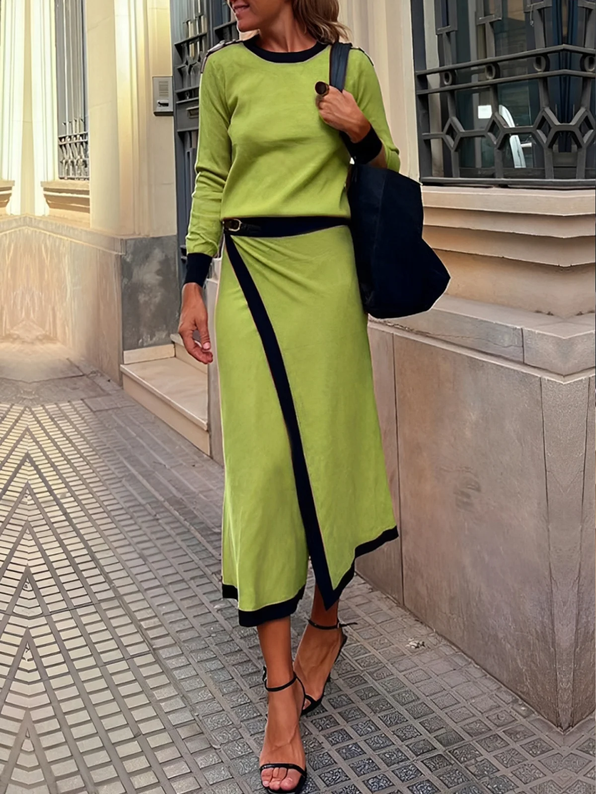 Casual Daily Color Block Maxi Skirt