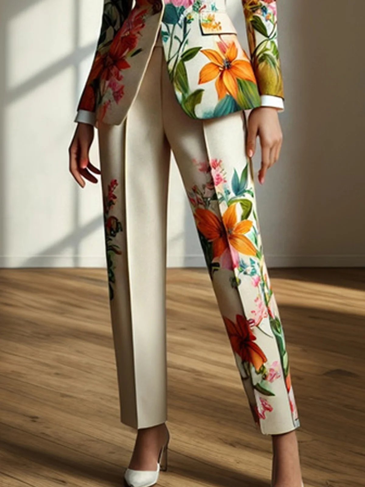 Urban Floral Printing Slim Fit Pants