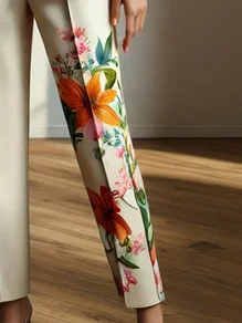 Urban Floral Printing Slim Fit Pants