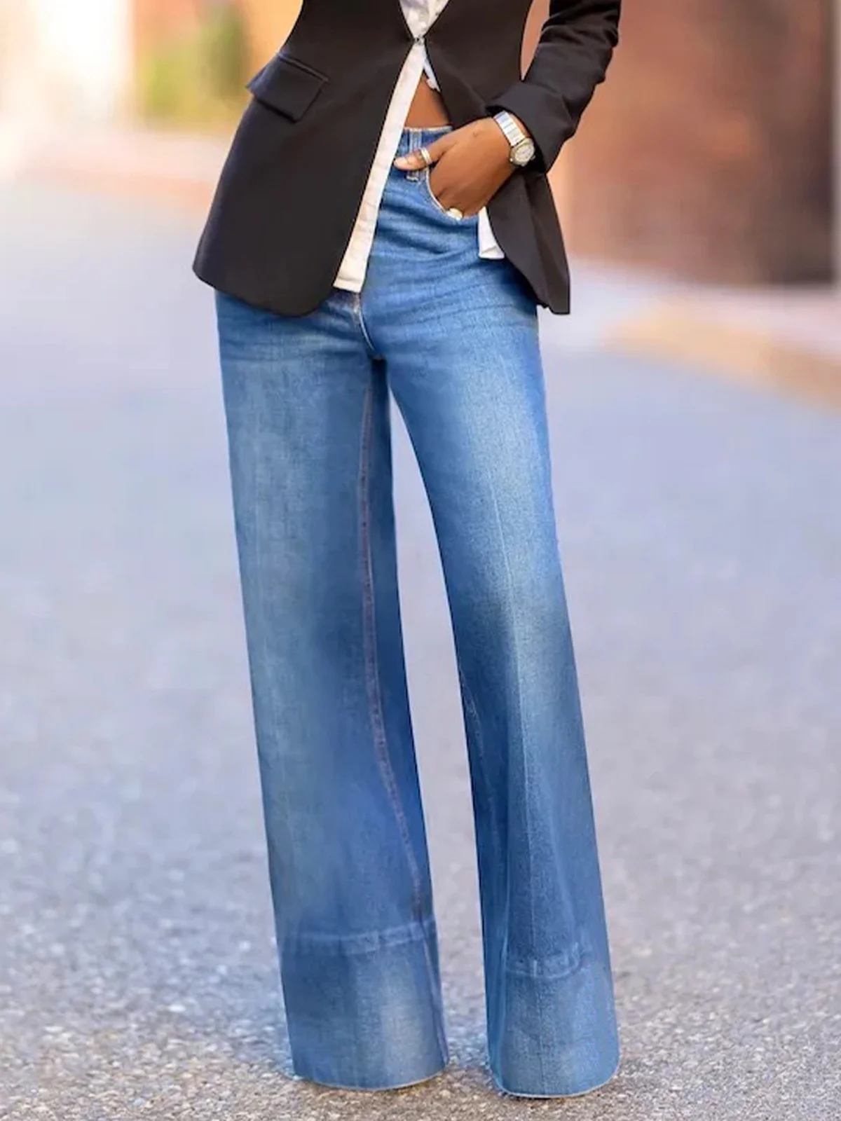 Plain Urban Wide leg Denim Jeans