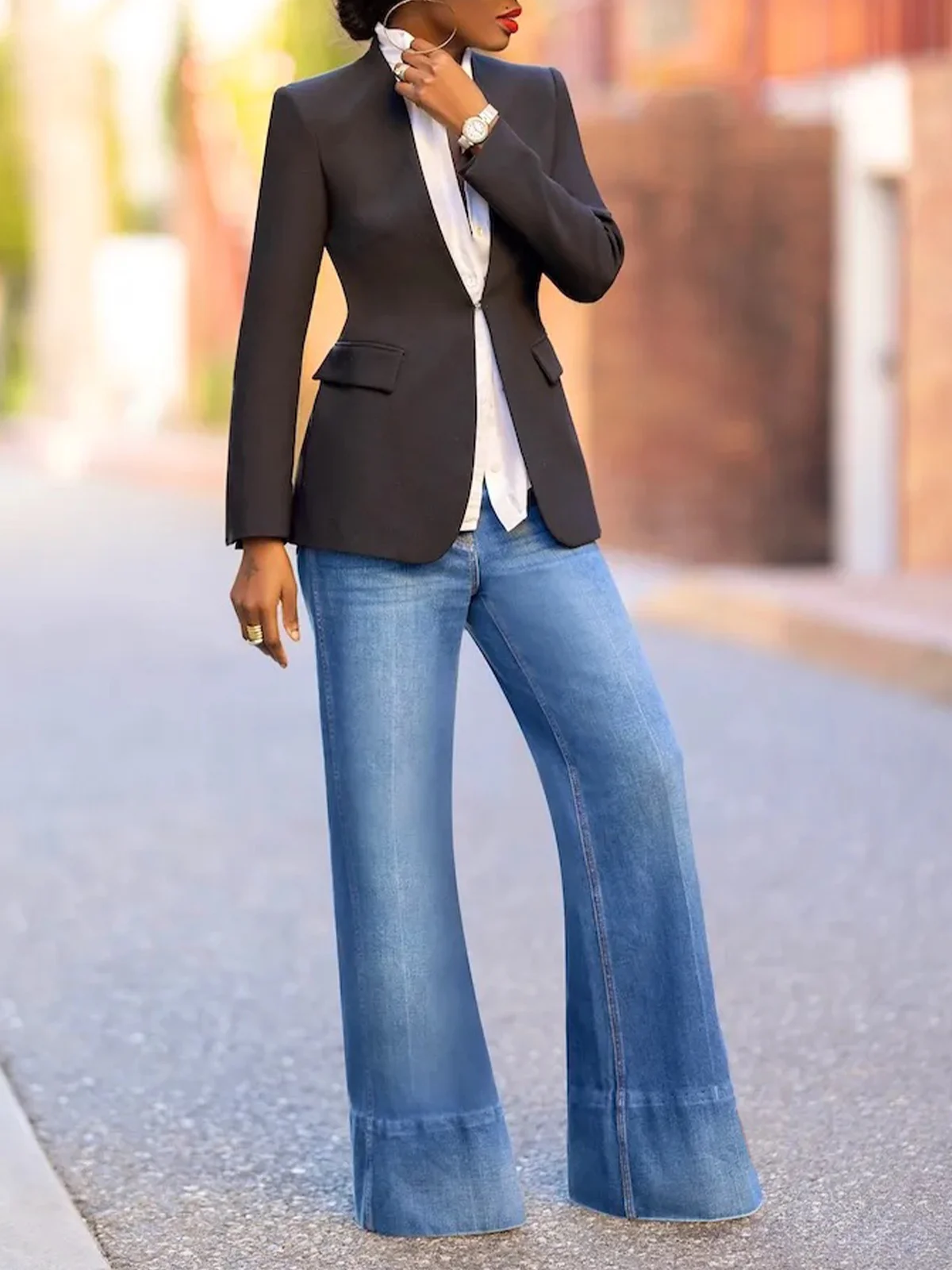 Plain Urban Wide leg Denim Jeans