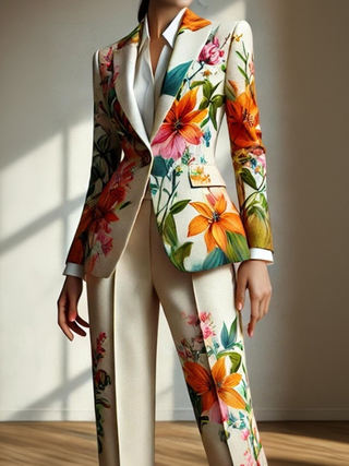 Urban Floral Lapel Collar Blazer