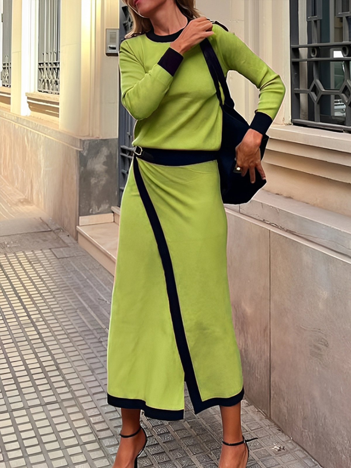 Casual Daily Color Block Maxi Skirt