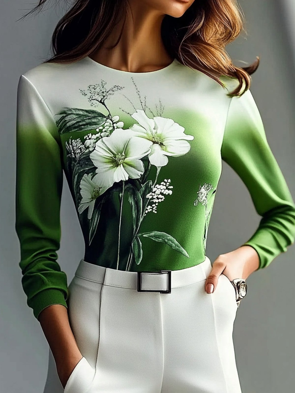 Casual Floral Printing Crew Neck T-shirt