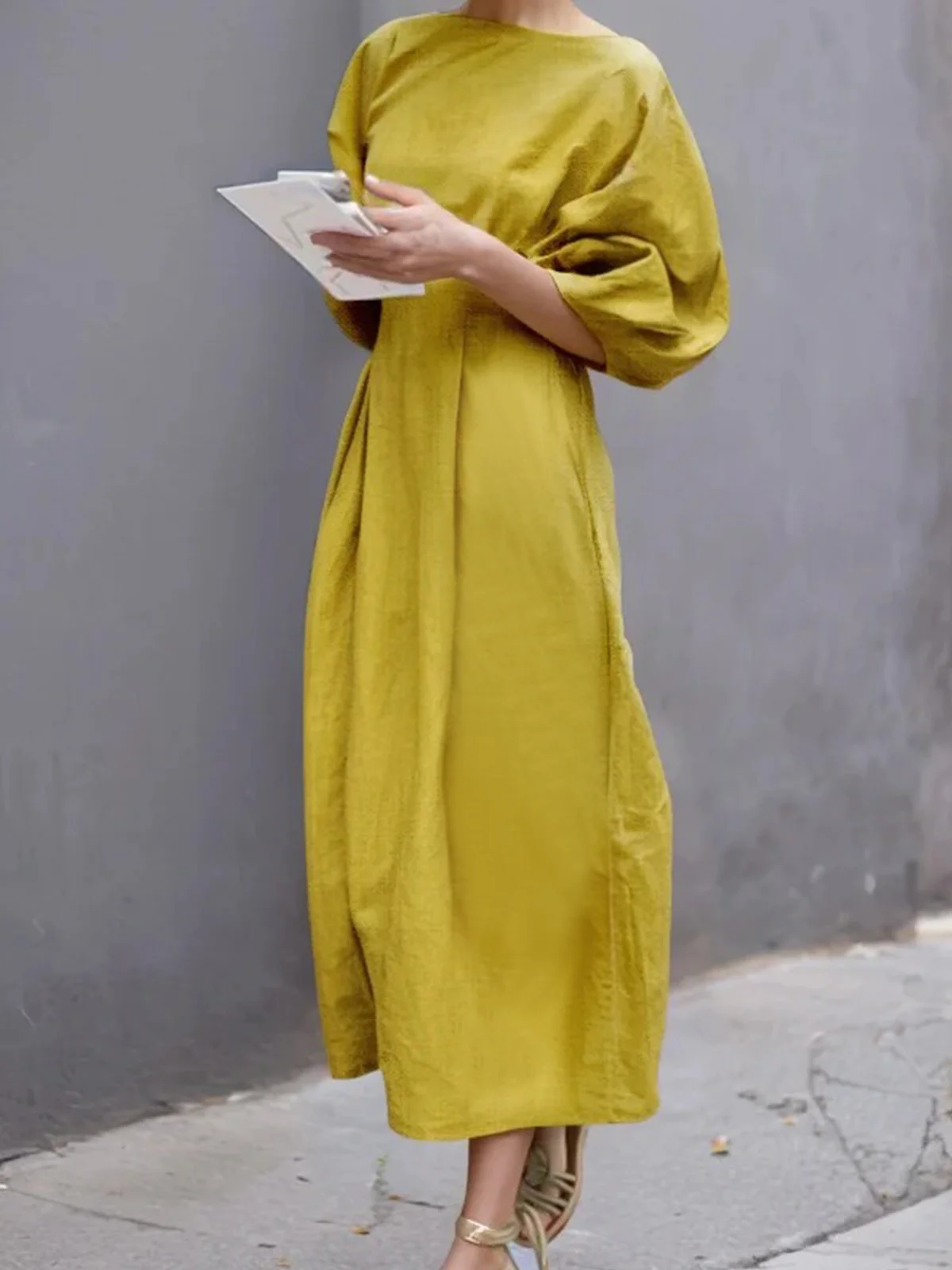 Urban Plain Raglan Sleeve Crew Neck Maxi Dress