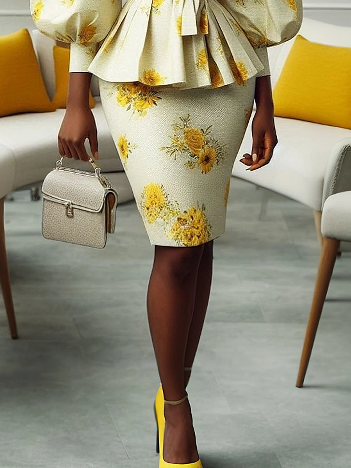 Elegant Floral Knee Length Skirt