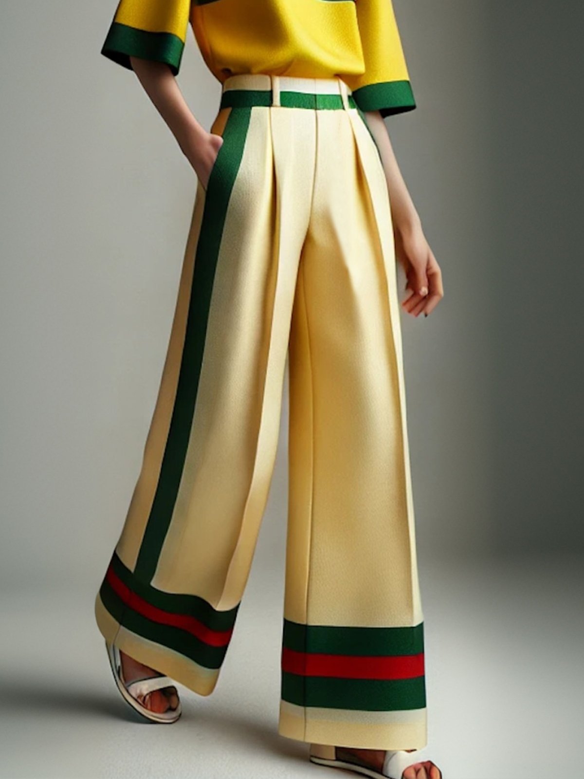 Casual Color Block Loosen Wide Leg Pants