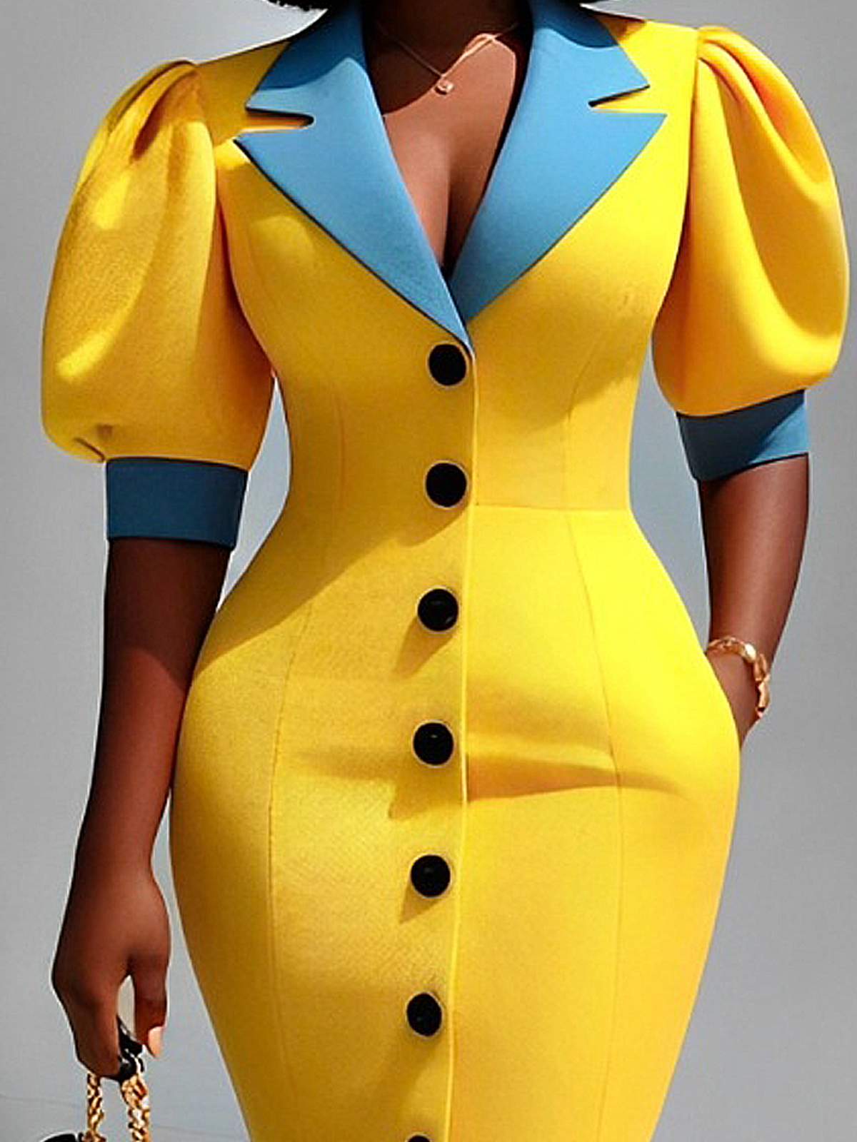 Elegant Color Block  Midi Dress