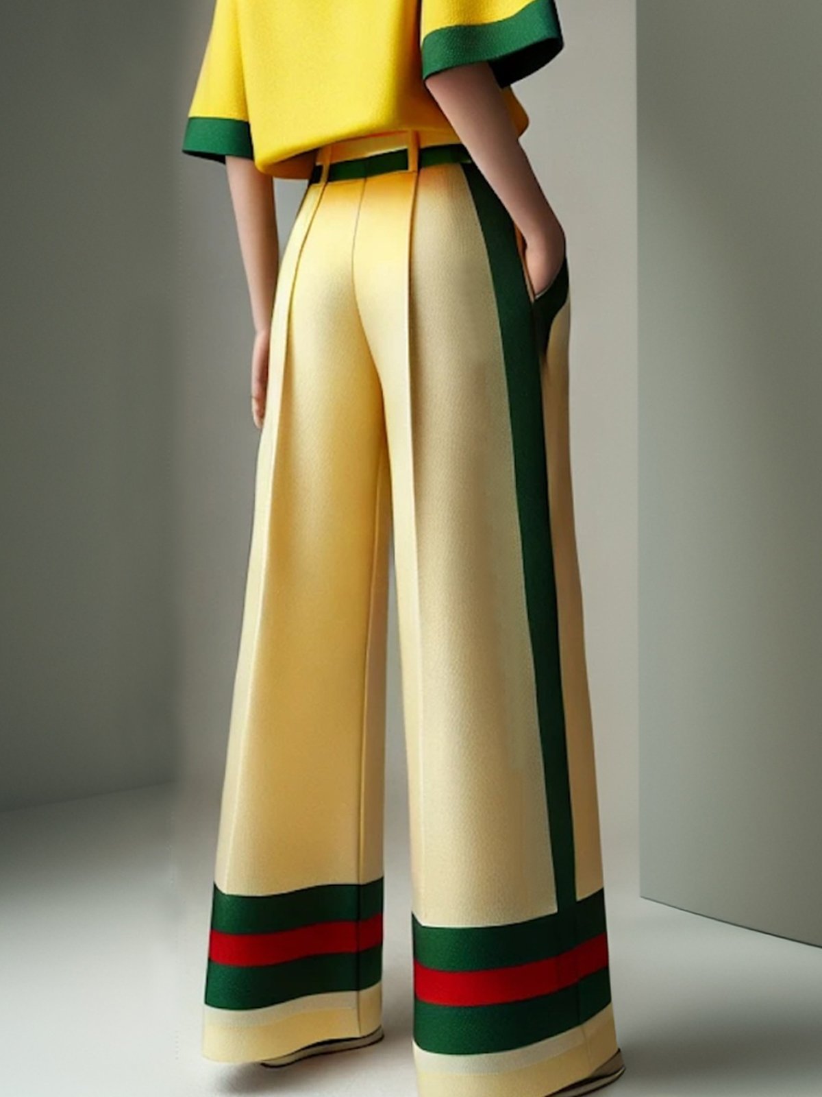 Casual Color Block Loosen Wide Leg Pants